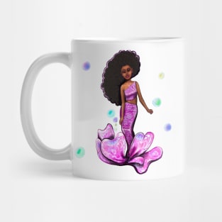 Best Mermaid gifts top 10 2022 Coco the Magical rainbow mermaid with brown eyes, flowing Afro hair and caramel brown skin - light background Mug